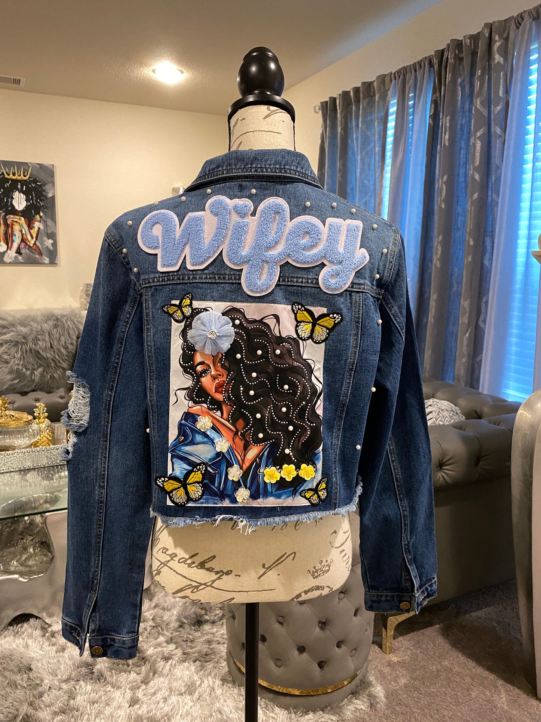Reworked Custom Embellished Woman Jacket Butterfly Jacket Blue | Etsy