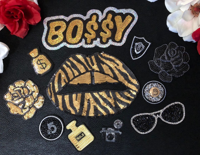 11pc Set Flower Sunglasses Gold Black Camera Lips Sequin Bossy Etsy - image 0