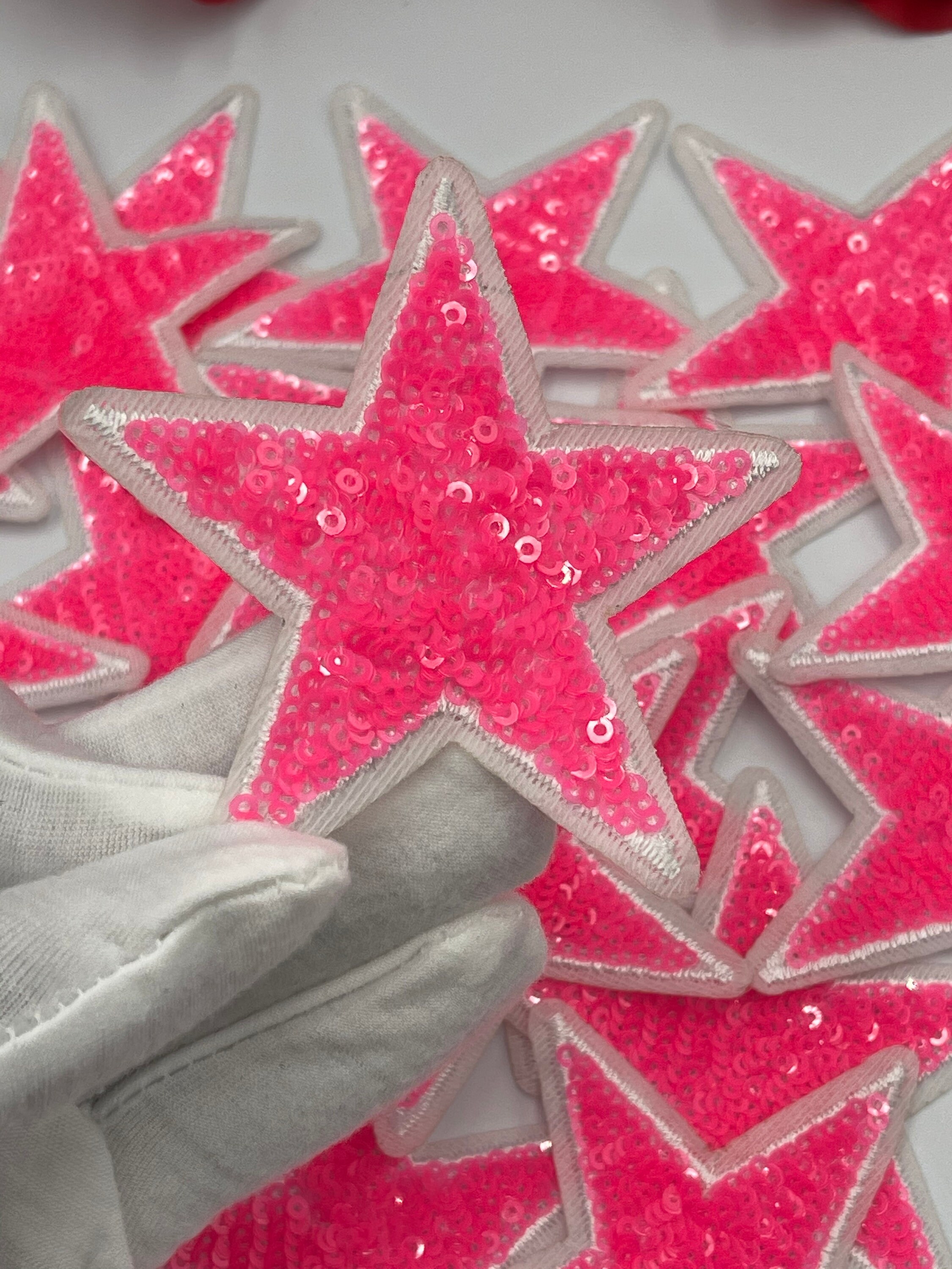4pc/set 3 1/4 Iron on Hot Pink Sequin Star Patch Neon Color Etsy