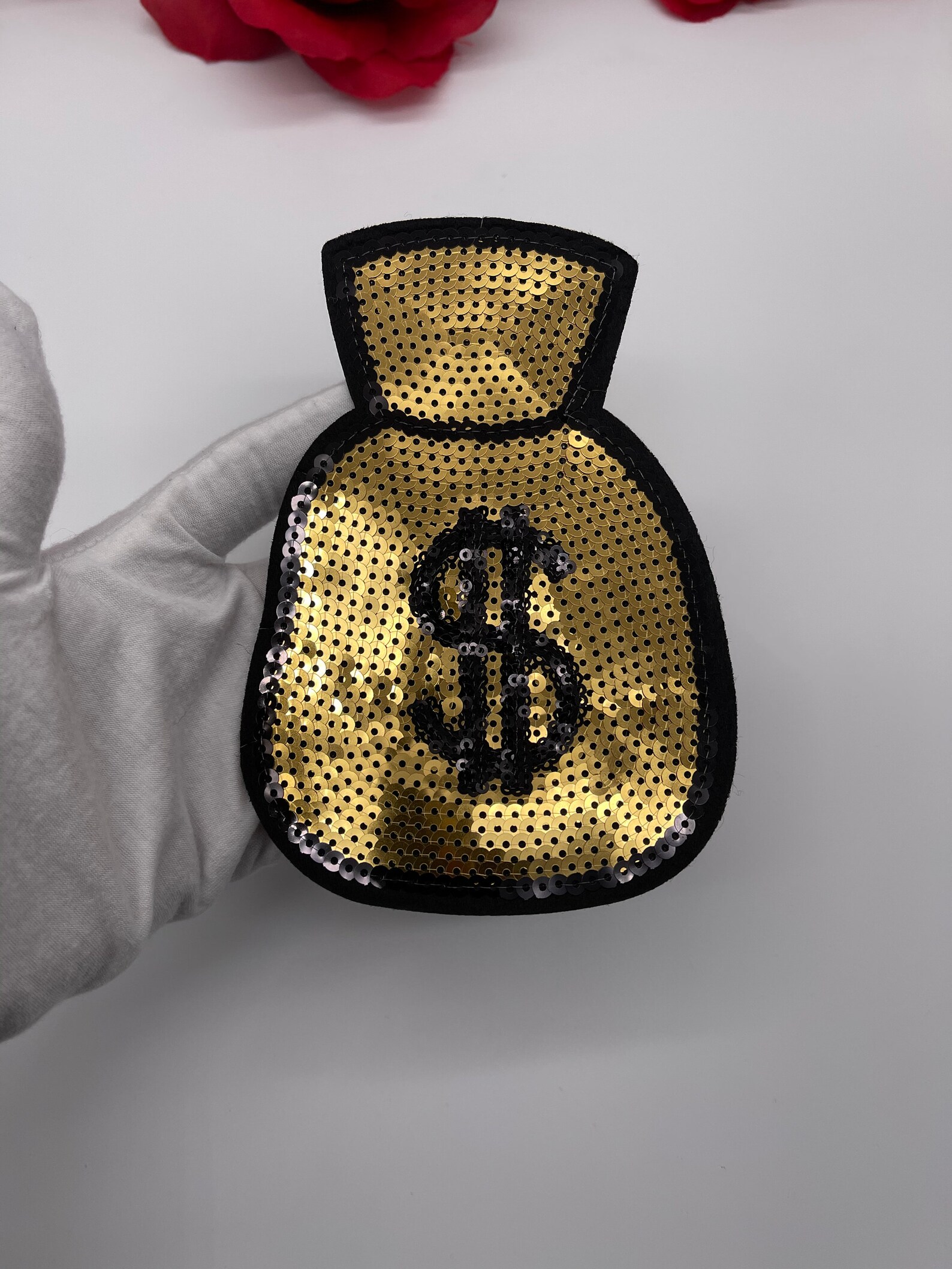 Money Bag Patch 6 Gold Sequin Money Bag Patch Iron on Money Etsy