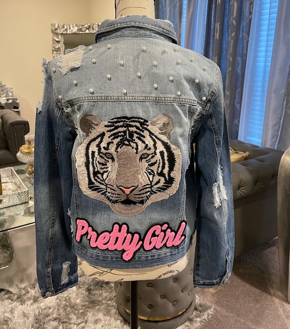 indhold Knurre vejledning Customtomized Pretty Girl Jacket Tiger Patched Denim Jacket - Etsy Denmark