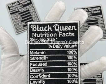4” Black Queen Nutrition Facts Patch Embroidered Iron On Patch DIY Jacket Shirt Slogan Patch