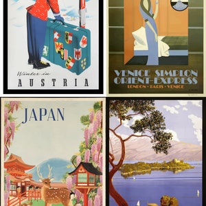 53 Vintage Reiseplakate für internationale Länder in SVG