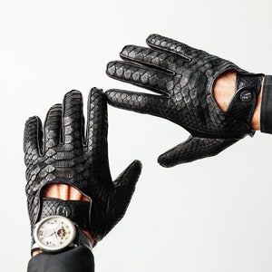Luxury leather driving gloves python, unisex gloves, driving gloves, fingerless gloves