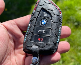Python-sleutelhanger, lederen autosleutelhangerhoes, sleuteletui met afstandsbediening, autosleuteletui, leren smartkey-etui.  Volkswagen, BMW, Lexus, GMC, Toyota