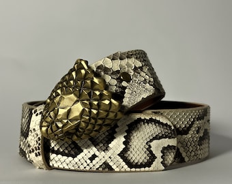 Leather Python Belt, Biker belt, Luxury Leather belt, Custom Python Leather Belt, Anniversary Belt, Men's leather belt