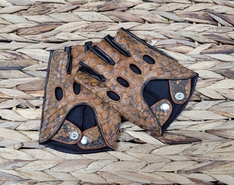 Python gloves, Luxury leather driving gloves python, unisex gloves, driving gloves, fingerless gloves
