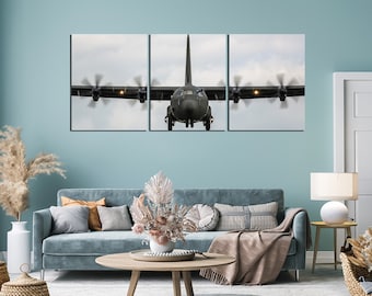 War plane canvas Lockheed C 130 Hercules Air force Wall art Military prints Aviation transport fighter jet wall decor Aircraft artwork