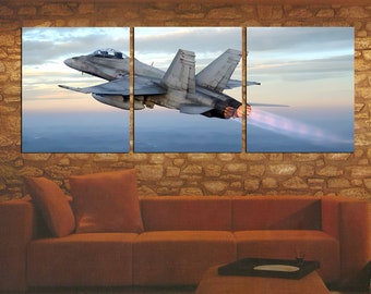 McDonnell Douglas CF-18 Hornet Military Plane Print on canvas US Air Force art Fighter jet Military artwork Army wall décor Gift to military