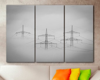Electricity canvas Fog wall art Engine décor Electric light print Power poles art Lineman gift for men Lineman home décor Minimalism art