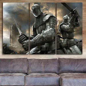 Medieval Majestic Templar Knights print on canvas Ready to hang Sword wall décor History art Antique gift Nursery artwork Home room décor