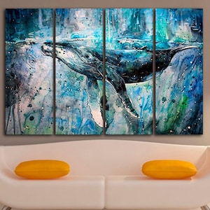 Whale canvas Whale wall art Animal wall decor Whale painting Animal poster Gift animal Ocean print Colorful decor Blue print Sea animal art