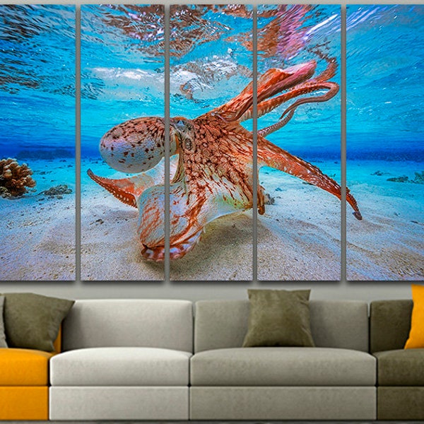 Octopus canvas Octopus art Gallery wall set Octopus print Split canvas Sea depths Poulpe decor Shellfish poster Ocean animal Octopus photo