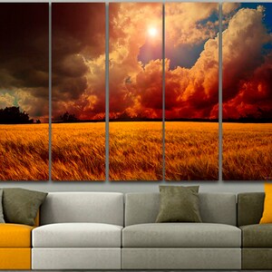 Lienzo de campo Trigo dorado Decoración de la pared de la naturaleza Multi panel colgante Grano de olas Lienzo de otoño Arte de paisaje Impresión de paisaje Póster de granja Gran regalo de obras de arte