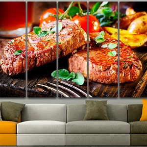 Steak canvas Gallery wrap art Beef steaks Split vanvas Steak wall art Steak poster Meat print Cafe decor Chef wall decor Beef steaks poster