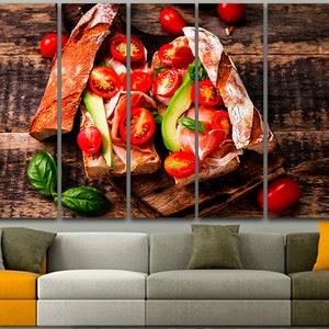 3 panel conjunto Sandwich lienzo Vegetales impresión Pan cartel De la pared de tomate decoración Decoración Restaurante Decoración Sándwich colorido Sandwich foto Sabroso arte gastronómico