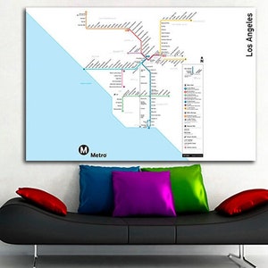Los Angeles subway map California canvas City map wall decor Underground Transport Metro line art Ready to hang photo Moving Travel Gift