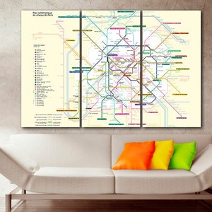 Paris subway map Print canvas France Train wall decor Travel gift Underground railroad Transport city Metro Logistic home art Ready to hang