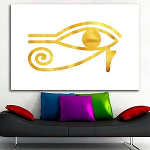 Eye of horus art Egyptian canvas Eye of Ra Seeing Ra Egypt wall print White yellow art Eye gift Ancient Egypt décor Wall art decoration