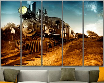 Vintage New York Central Locomotive Mountain Wall Decor Express Train Picture 16x20 Two Set Art Print Posters
