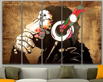 Monkey canvas Street art print Monkey wall art Music monkey canvas Home wall print Music art graffiti Headphones art Grunge wall decor