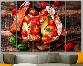 3 panel set Sandwich canvas Vegetables print Bread poster Tomato wall decor Restaurant decor Colorful sandwich Sandwich photo Tasty food art