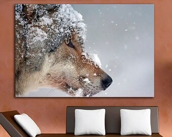 Wolf print on canvas Predator art Animal office decor WildLife Artwork Wolf in snow gift Idea For Gift Forest Decor for Office Ready to hang