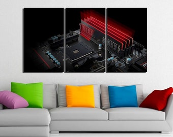 Motherboard computer print on canvas Ready to hang Electronic Wall Art Circuit déco Hardware Technology Computer science artwork Office gift