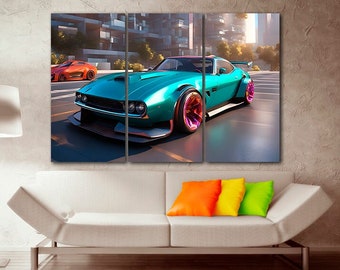 Racing wall art Playroom Print on Canvas Sport Race car decor Transport Gift Automotive Art Engine Boys room Gift High-speed technique