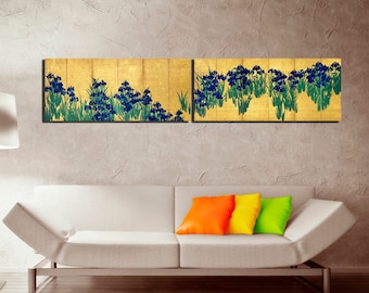 Irises Ogata Korin Famous picture Japanese artist Flower canvas Boho floral decor Irises print Flower gift Japan décor Reproduction art