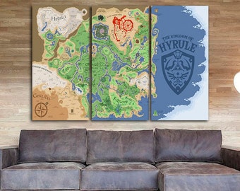 Map the legend of Zelda Print on canvas Breath of the Wild wall decor Game room décor Kingdom of Hyrule Gift for game lover Ready to hang