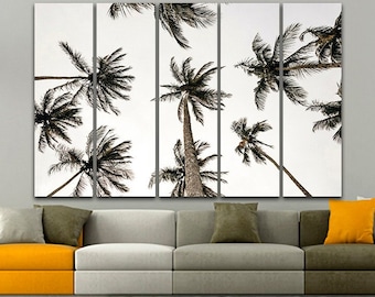 Palm tree print on canvas Ready to Hang Tropical wall décor Nature gift Landscape palm leaves photo Beach home artwork minimalist print