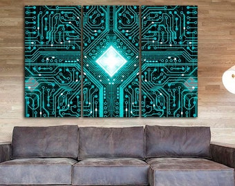Circuit board canvas Chip wall Art Science print Ready to hang Circuit Layout Office Hardware Technology Electronic device Huge Home Decor