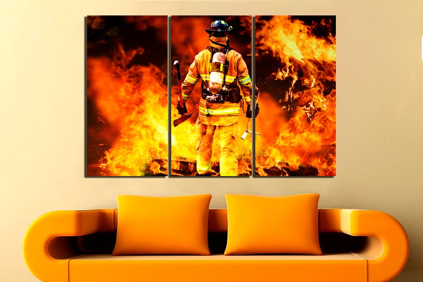 Fire Canvas Fireman Wall Art Firefighter Décor Boy Bedroom Art Fire ...
