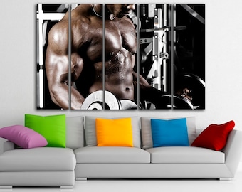 Bodybuilder canvas Gym print Motivation wall décor Sport art man body gift Athletic wall art Sports training dumbbells decor Ready to hang