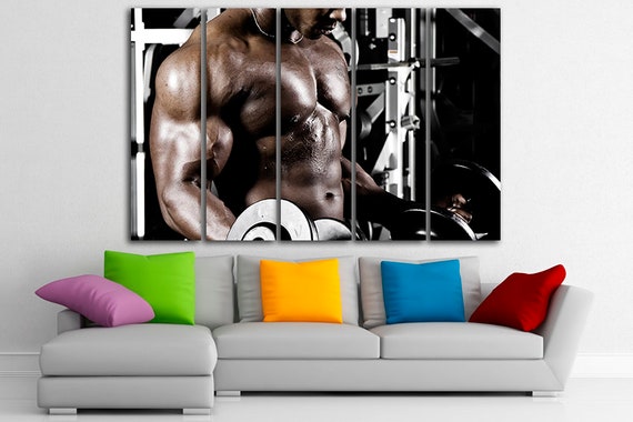 Bodybuilder Canvas Gym Print Motivation Wall Décor Sport Art Man Body Gift  Athletic Wall Art Sports Training Dumbbells Decor Ready to Hang 