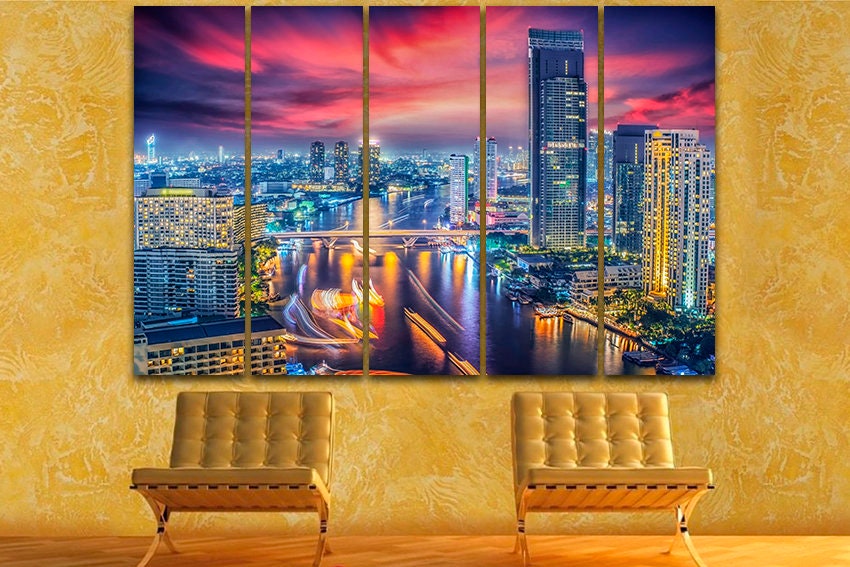 3 Panel Set Bangkok Canvas Bangkok Wall Art Thailand Art River Etsy