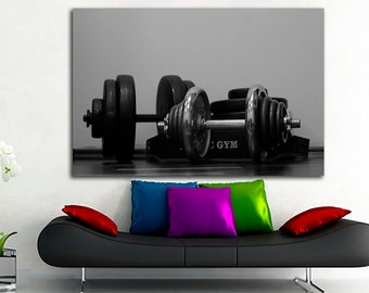 Sports equipment Gym canvas Health wall art Sports training art Dumbbell art Fitness home decor Office gift Sport home print Energy gym art