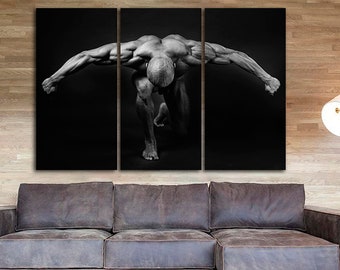 Bodybuilder print on canvas Athlete gift art Gym print Motivation décor Fitness Studio art Sport artwork Silhouette man muscle Ready to hang