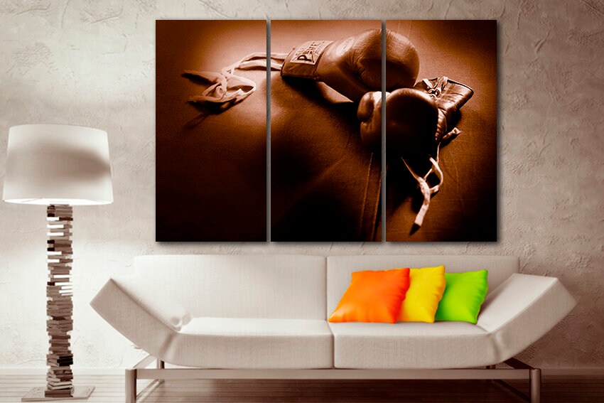 Boxing gloves art Sport сanvas set Triptych wall art Gloves print Boxing motivation Boxing ring decor Gym artwork Birthday gift Boxing photo