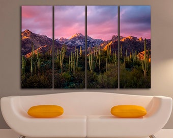 Canvas ready to hang Sabino Canyon Cactus wall print Sunset wall decor National park US Coronado forest Catalina mountains Mountain gift