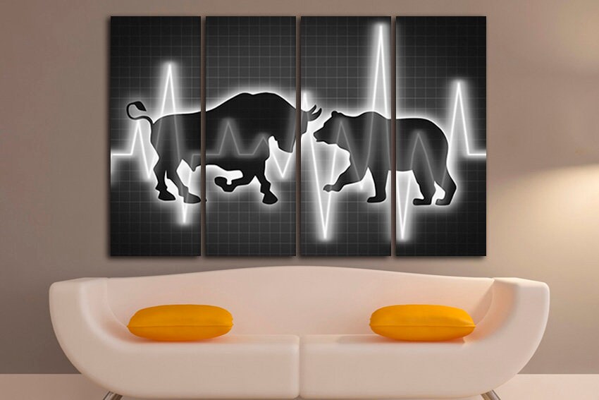 bull & bear digital prints, stock market art, wall... Bull and Bear Stock Market Canvas Stock Exchange Wall Art Financial ...
