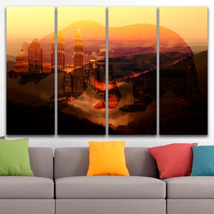 Bear silhouette Kuala lumpur print Skyline canvas Petronas Towers Cityscape Wall decor Forest artwork Animal gift Malaysia photo Skyscraper