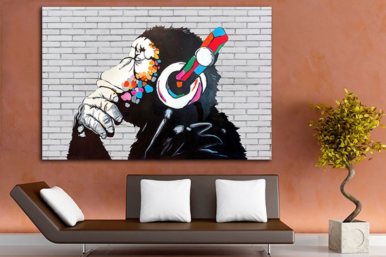 Banksy Dj monkey Wall street art Graffiti art canvas Gallery Etsy