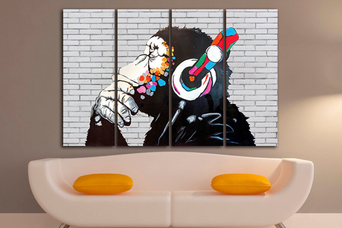 Dj Monkey Wall Street Art Graffiti Art Canvas Gallery Wrap Etsy