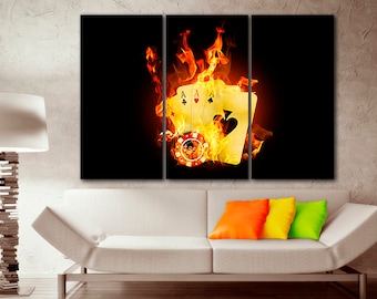 Poker art Casino decor Four of kind Quads Poker game decor Poker wall art Game poster Cards fire print Poker cards Poker gift Playing cards