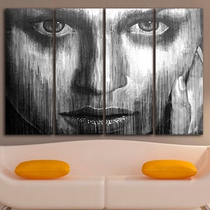 Portrait girl canvas Eyes women print Black white Face art Ready to hang Abstract room decor unique gift Wall office decor Home decoration image 6