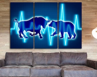 Bull and Bear Stock market canvas Stock exchange wall art Financial décor Business world print Gift for traders Broker art Wall street decor