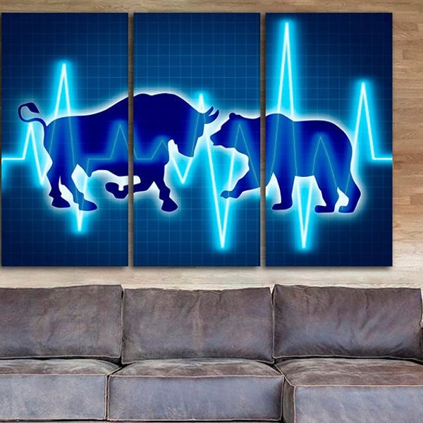 Bull and Bear Börse Leinwand Börse Wand Kunst Finanz Dekor Geschäftswelt Druck Geschenk für Händler Makler Kunst Wall Street Dekor