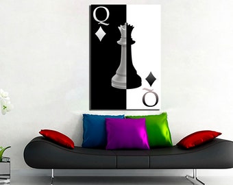 Chess piece Wall art canvas Queen art Chess photo Kids game Chess home art Gift to chess player Queen poster Chess print Queen black white